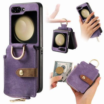 Retro Ring Vertical Zipper Wallet Phone Case, For Samsung Galaxy Z Flip 7 5G, For Samsung Galaxy Z Flip6 / Flip7 FE