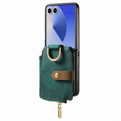 Retro Ring Vertical Zipper Wallet Phone Case, For Samsung Galaxy Z Flip 7 5G, For Samsung Galaxy Z Flip6 / Flip7 FE