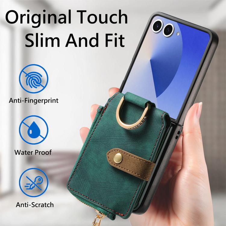 Retro Ring Vertical Zipper Wallet Phone Case, For Samsung Galaxy Z Flip 7 5G, For Samsung Galaxy Z Flip6 / Flip7 FE