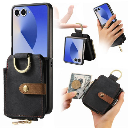 Retro Ring Vertical Zipper Wallet Phone Case, For Samsung Galaxy Z Flip 7 5G, For Samsung Galaxy Z Flip6 / Flip7 FE