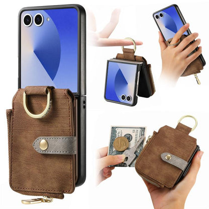 Retro Ring Vertical Zipper Wallet Phone Case, For Samsung Galaxy Z Flip 7 5G, For Samsung Galaxy Z Flip6 / Flip7 FE