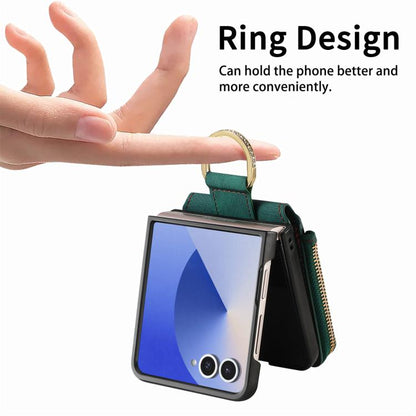 Retro Ring Vertical Zipper Wallet Phone Case, For Galaxy Z Flip8 5G, For Galaxy Z Flip7 5G, For Galaxy Z Flip6