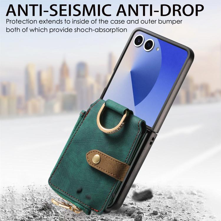 Retro Ring Vertical Zipper Wallet Phone Case, For Galaxy Z Flip8 5G, For Galaxy Z Flip7 5G, For Galaxy Z Flip6