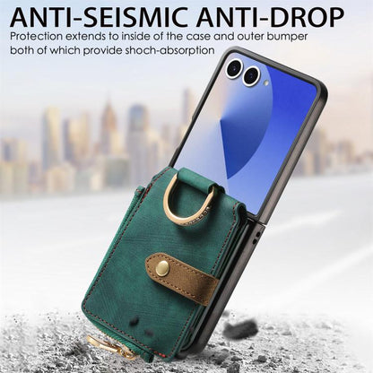 Retro Ring Vertical Zipper Wallet Phone Case, For Galaxy Z Flip8 5G, For Galaxy Z Flip7 5G, For Galaxy Z Flip6