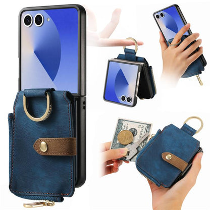 Retro Ring Vertical Zipper Wallet Phone Case, For Galaxy Z Flip8 5G, For Galaxy Z Flip7 5G, For Galaxy Z Flip6