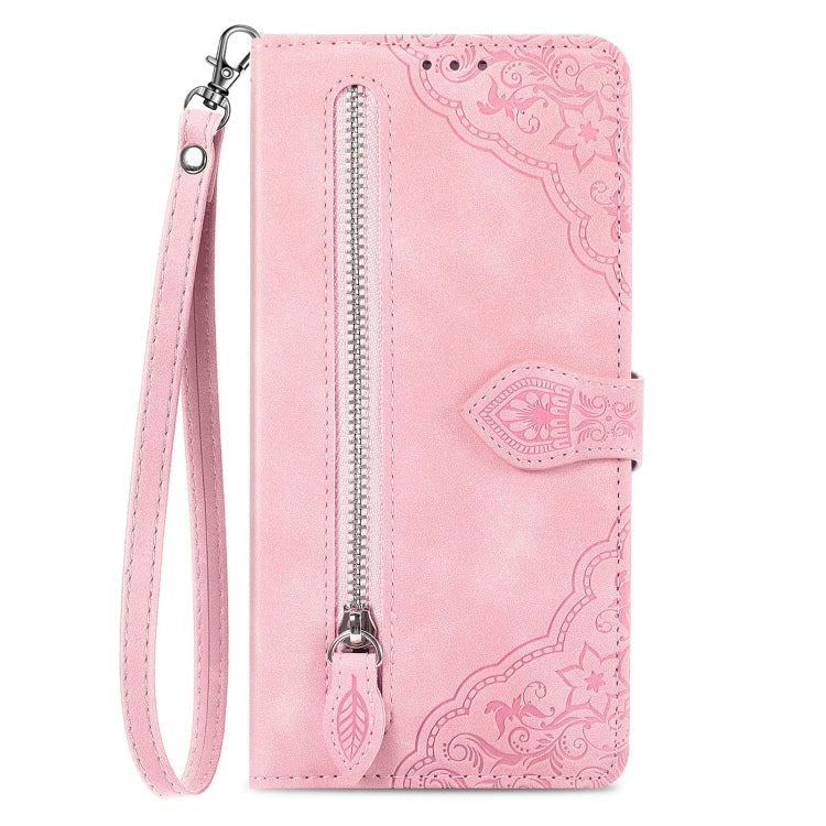 Embossed Flower Zipper Leather Phone Case, For Xiaomi 14 Pro, For Xiaomi 14, For Xiaomi Redmi 13C, For Redmi 15C 5G / 4G Glodal 171mm