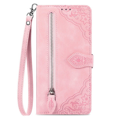 Embossed Flower Zipper Leather Phone Case, For Xiaomi 14 Pro, For Xiaomi 14, For Xiaomi Redmi 13C, For Redmi 15C 5G / 4G Glodal 171mm