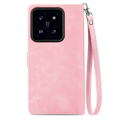 Embossed Flower Zipper Leather Phone Case, For Xiaomi 14 Pro, For Xiaomi 14, For Xiaomi Redmi 13C, For Redmi 15C 5G / 4G Glodal 171mm