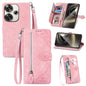Embossed Flower Zipper Leather Phone Case, For Xiaomi Redmi Note 14 Pro+ 5G, For Xiaomi Redmi Note 14 Pro 5G, For Xiaomi Redmi 13 4G, For Xiaomi Redmi Turbo 3 5G