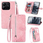 Embossed Flower Zipper Leather Phone Case, For Xiaomi Poco X7 Pro, For Xiaomi 15 Pro, For Xiaomi 15, For Xiaomi Redmi Note 14 5G
