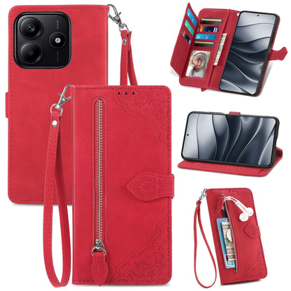 Embossed Flower Zipper Leather Phone Case