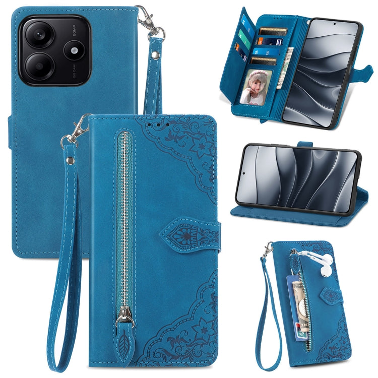 Embossed Flower Zipper Leather Phone Case, For Xiaomi Poco X7 Pro, For Xiaomi 15 Pro, For Xiaomi 15, For Xiaomi Redmi Note 14 5G