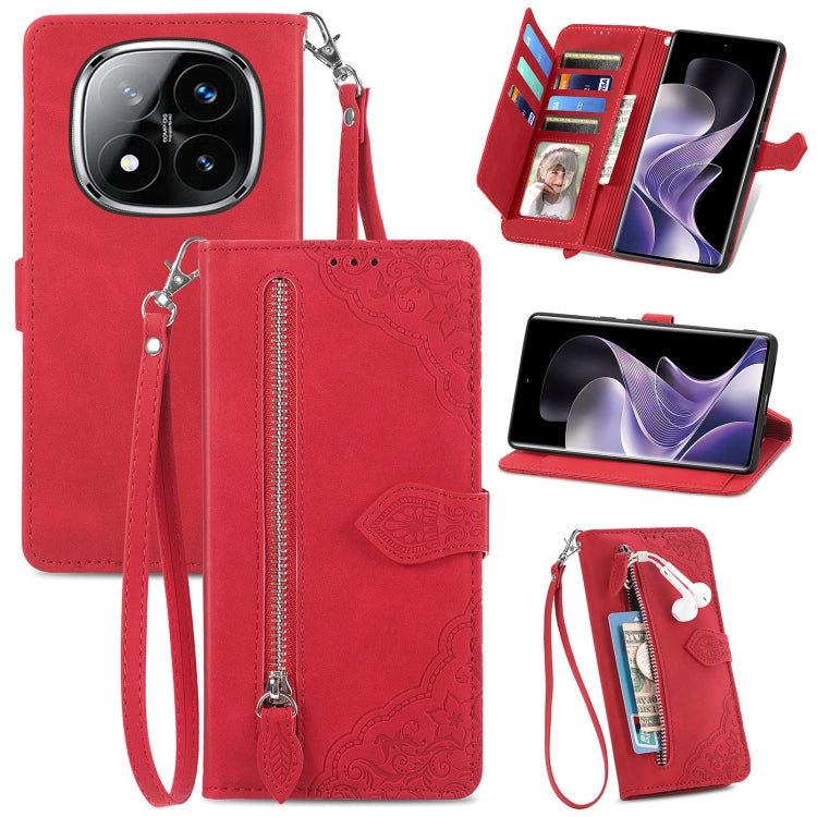 Embossed Flower Zipper Leather Phone Case