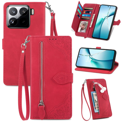 Embossed Flower Zipper Leather Phone Case