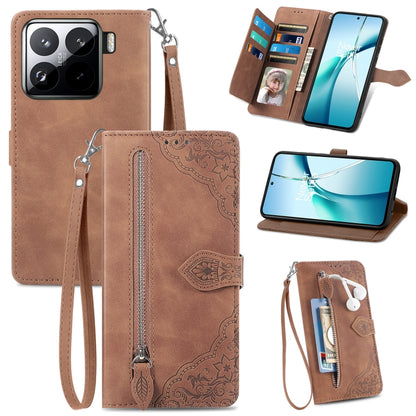 Embossed Flower Zipper Leather Phone Case, For Xiaomi Poco X7 Pro, For Xiaomi 15 Pro, For Xiaomi 15, For Xiaomi Redmi Note 14 5G
