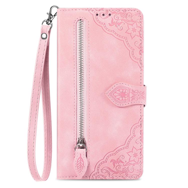 Embossed Flower Zipper Leather Phone Case, For Xiaomi Poco X7 Pro, For Xiaomi 15 Pro, For Xiaomi 15, For Xiaomi Redmi Note 14 5G