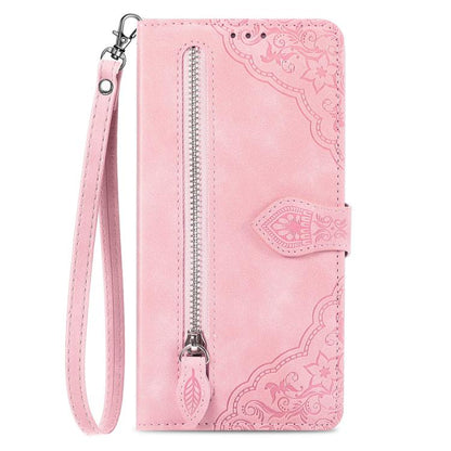 Embossed Flower Zipper Leather Phone Case