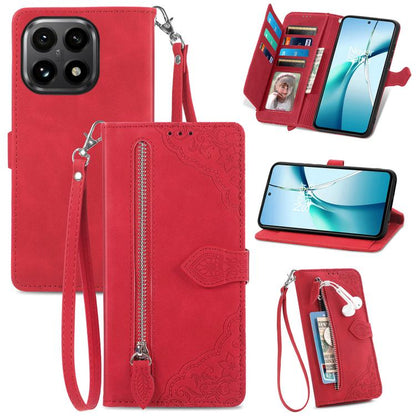 Embossed Flower Zipper Leather Phone Case, For Xiaomi 15T Pro, For Xiaomi 15T, For Xiaomi 15 Ultra, FOr Redmi Turbo 4