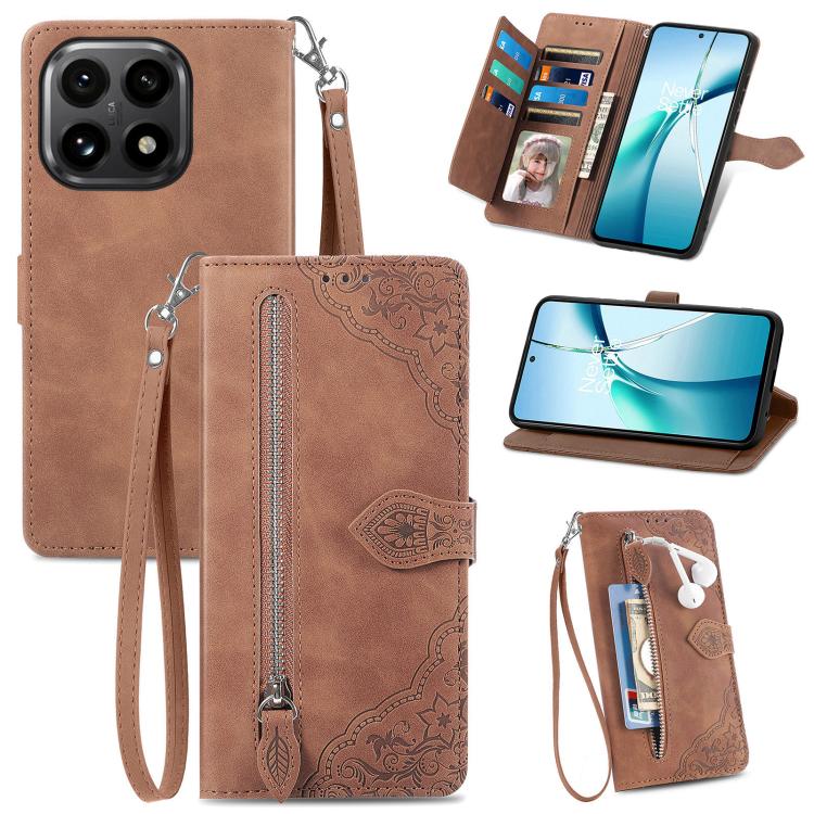 Embossed Flower Zipper Leather Phone Case