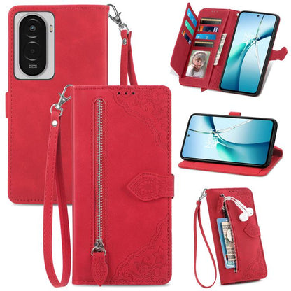 Embossed Flower Zipper Leather Phone Case, For Xiaomi 17 Pro Max, For Xiaomi 17 Pro, For Xiaomi 17, For Xiaomi Poco M7 4G 169mm