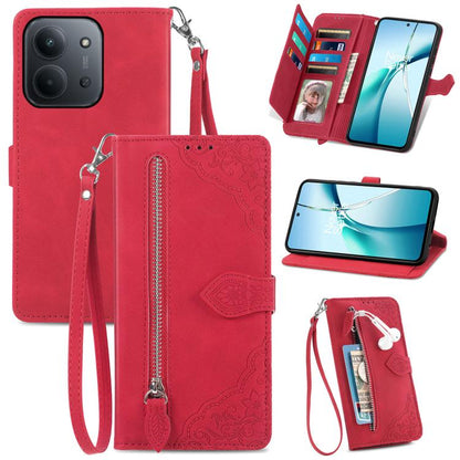 Embossed Flower Zipper Leather Phone Case