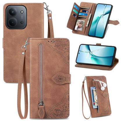 Embossed Flower Zipper Leather Phone Case