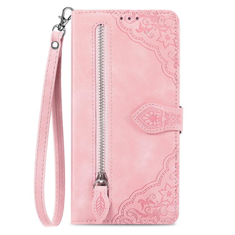 Embossed Flower Zipper Leather Phone Case, For Xiaomi 15T Pro, For Xiaomi 15T, For Xiaomi 15 Ultra, FOr Redmi Turbo 4