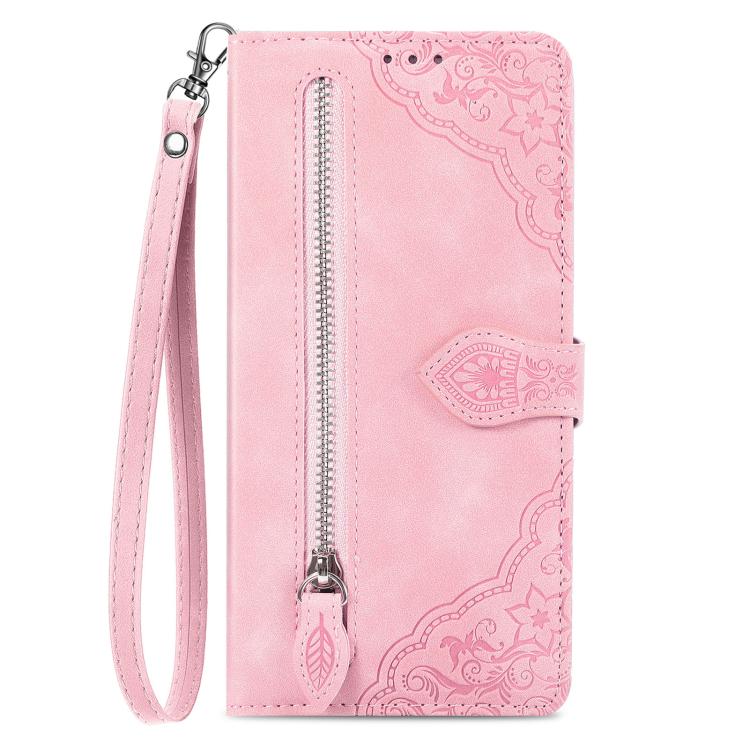Embossed Flower Zipper Leather Phone Case, For Xiaomi Poco X8 Pro Max 5G, For Xiaomi Poco X8 Pro 5G, For Redmi Turbo 5 Max 5G, For Redmi Turbo 5 5G