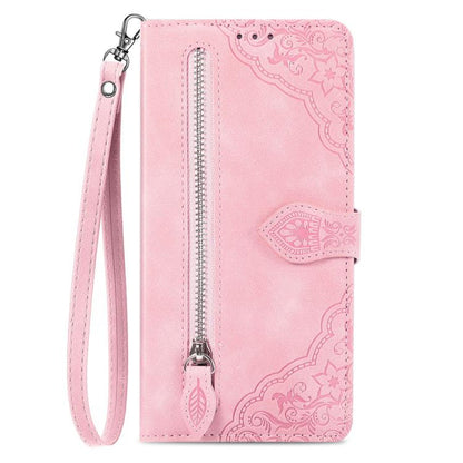 Embossed Flower Zipper Leather Phone Case, For Xiaomi Poco X8 Pro Max 5G, For Xiaomi Poco X8 Pro 5G, For Redmi Turbo 5 Max 5G, For Redmi Turbo 5 5G