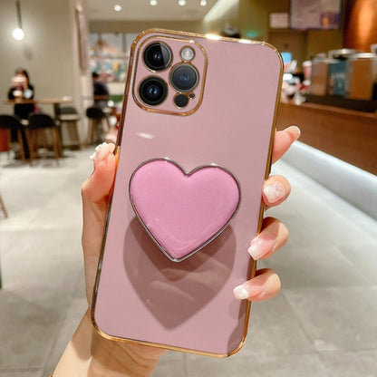 Electroplating Love Heart Holder TPU Phone Case, For iPhone 15, For iPhone 14 Plus, For iPhone 14, For iPhone 14 Pro
