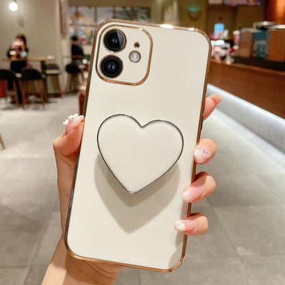 Electroplating Love Heart Holder TPU Phone Case, For iPhone 13, For iPhone 13 mini, For iPhone 12, For iPhone 12 Pro Max