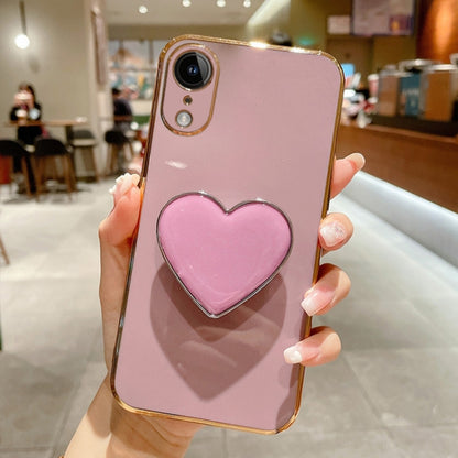 Electroplating Love Heart Holder TPU Phone Case, For iPhone 11 Pro, For iPhone X / XS, For iPhone XR, For iPhone XS Max