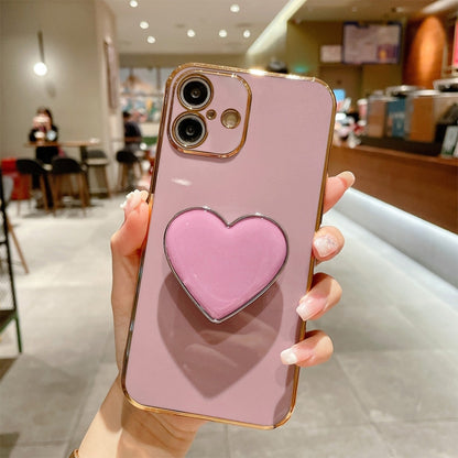 Electroplating Love Heart Holder TPU Phone Case, For iPhone 16, For iPhone 15 Pro Max, For iPhone 15 Pro, For iPhone 15 Plus
