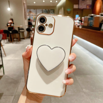 Electroplating Love Heart Holder TPU Phone Case, For iPhone 16, For iPhone 15 Pro Max, For iPhone 15 Pro, For iPhone 15 Plus