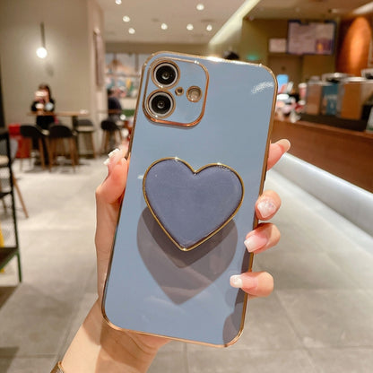 Electroplating Love Heart Holder TPU Phone Case, For iPhone 16, For iPhone 15 Pro Max, For iPhone 15 Pro, For iPhone 15 Plus