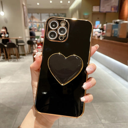 Electroplating Love Heart Holder TPU Phone Case, For iPhone Air, For iPhone 16 Pro Max, For iPhone 16 Pro, For iPhone 16 Plus