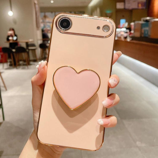 Electroplating Love Heart Holder TPU Phone Case, For iPhone Air, For iPhone 16 Pro Max, For iPhone 16 Pro, For iPhone 16 Plus
