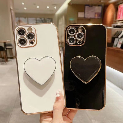 Electroplating Love Heart Holder TPU Phone Case, For iPhone 13, For iPhone 13 mini, For iPhone 12, For iPhone 12 Pro Max