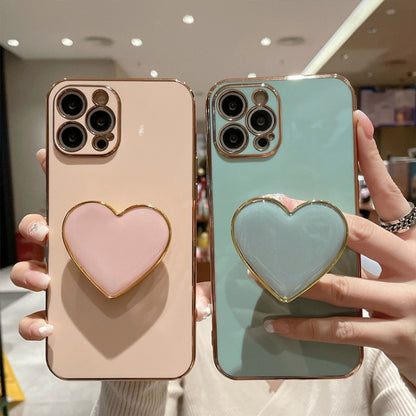 Electroplating Love Heart Holder TPU Phone Case, For iPhone 15, For iPhone 14 Plus, For iPhone 14, For iPhone 14 Pro