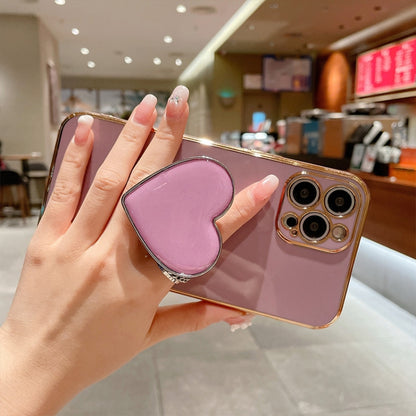 Electroplating Love Heart Holder TPU Phone Case, For iPhone 16, For iPhone 15 Pro Max, For iPhone 15 Pro, For iPhone 15 Plus