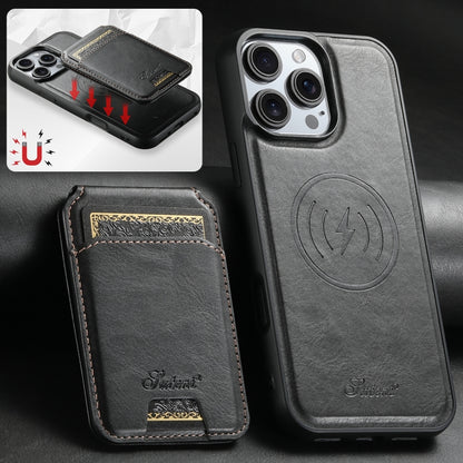 Suteni H15 MagSafe Oil Eax Leather Detachable Wallet Back Phone Case, For iPhone 16, For iPhone 15 Pro Max, For iPhone 15 Pro, For iPhone 15 Plus