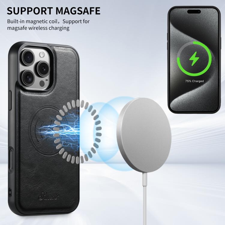 Suteni H15 MagSafe Oil Eax Leather Detachable Wallet Back Phone Case, For iPhone 17 Pro, For iPhone 17, For iPhone Air, For iPhone 16 Pro Max