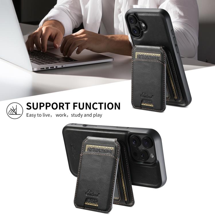 Suteni H15 MagSafe Oil Eax Leather Detachable Wallet Back Phone Case, For iPhone 17 Pro, For iPhone 17, For iPhone Air, For iPhone 16 Pro Max