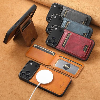 Suteni H15 MagSafe Oil Eax Leather Detachable Wallet Back Phone Case, For iPhone 17 Pro, For iPhone 17, For iPhone Air, For iPhone 16 Pro Max