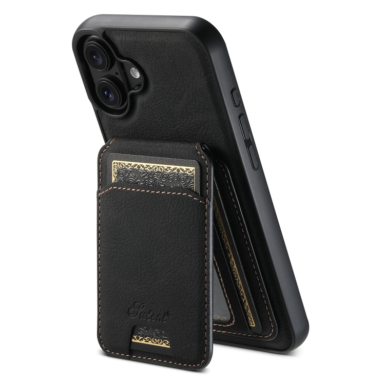 Suteni H16 Litchi Texture Leather Detachable Wallet Back Phone Case, For iPhone 16 Pro, For iPhone 16 Plus, For iPhone 16, For iPhone 15 Pro Max, For iPhone 15 Pro, For iPhone 15 Plus