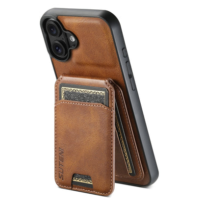 Suteni H02 Leather Wallet Stand Back Phone Case, For iPhone 17e / 16e, For iPhone 17 Pro Max, For iPhone 17 Pro, For iPhone 17, For iPhone Air, For iPhone 16 Pro Max, For iPhone 16 Pro, For iPhone 16 Plus