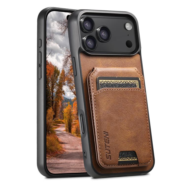 Suteni H02 Leather Wallet Stand Back Phone Case, For iPhone 17e / 16e, For iPhone 17 Pro Max, For iPhone 17 Pro, For iPhone 17, For iPhone Air, For iPhone 16 Pro Max, For iPhone 16 Pro, For iPhone 16 Plus