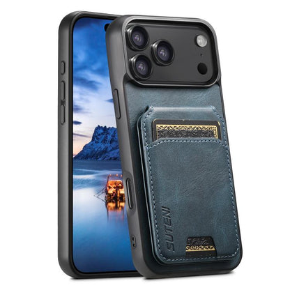 Suteni H02 Leather Wallet Stand Back Phone Case, For iPhone 17e / 16e, For iPhone 17 Pro Max, For iPhone 17 Pro, For iPhone 17, For iPhone Air, For iPhone 16 Pro Max, For iPhone 16 Pro, For iPhone 16 Plus
