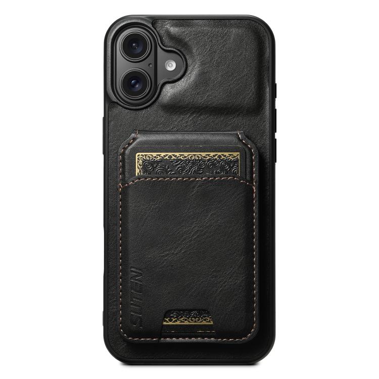 Suteni H02 Leather Wallet Stand Back Phone Case, For iPhone 17e / 16e, For iPhone 17 Pro Max, For iPhone 17 Pro, For iPhone 17, For iPhone Air, For iPhone 16 Pro Max, For iPhone 16 Pro, For iPhone 16 Plus