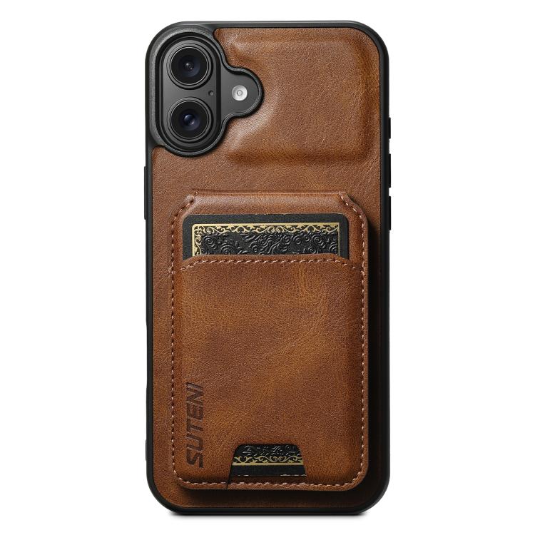 Suteni H02 Leather Wallet Stand Back Phone Case, For iPhone 17e / 16e, For iPhone 17 Pro Max, For iPhone 17 Pro, For iPhone 17, For iPhone Air, For iPhone 16 Pro Max, For iPhone 16 Pro, For iPhone 16 Plus